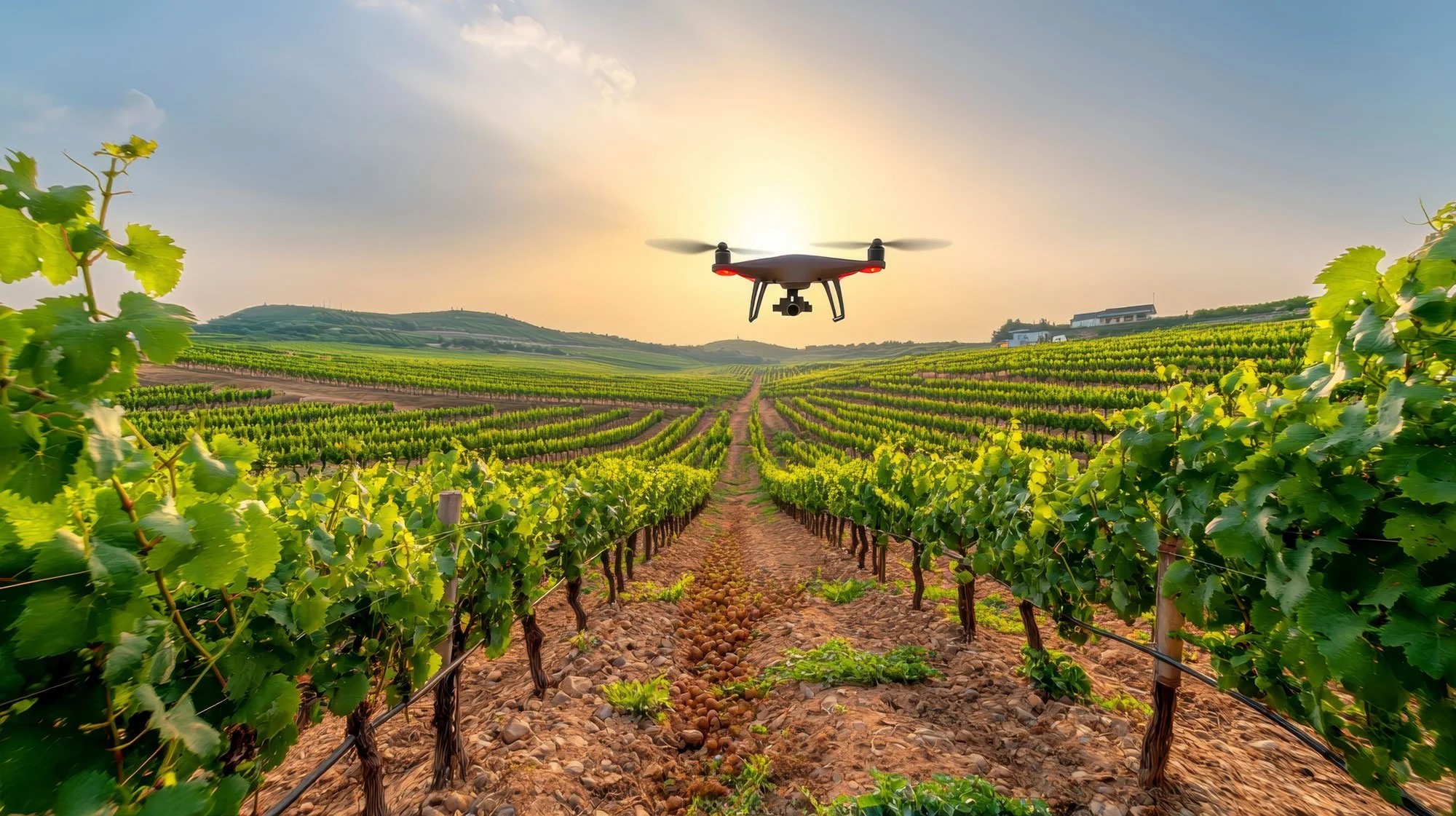 Naslovna slika dron drone-flies-over-a-vast-vineyard-at-sunset-conducting-agricultural-surveys