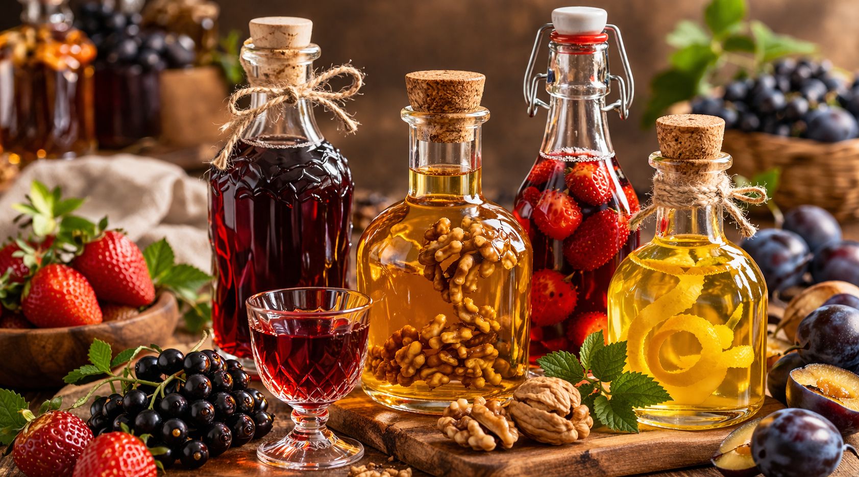 Rustikalna scena s domaćim likerima